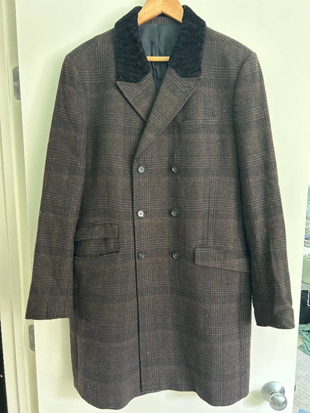 The Kooples Plaid Overcoat with Shearling Trim Size 50 (EU), US M-L